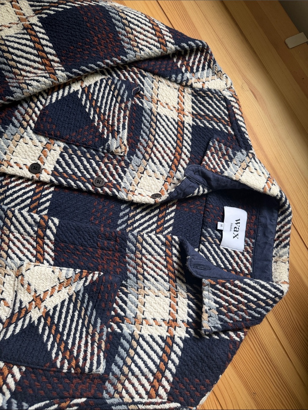 Wax London Navy, Cream & Brown Plaid Quilted Shacket